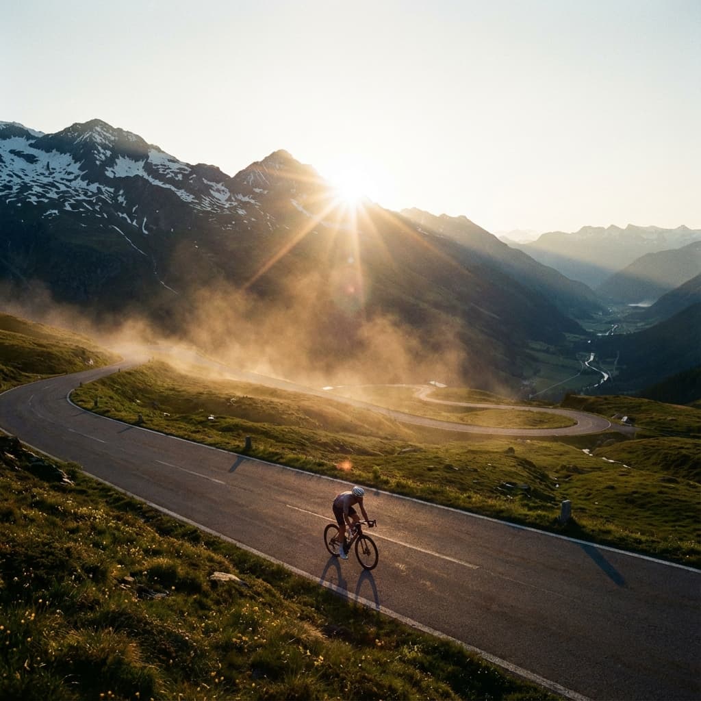 Cyclist climbing a mountain