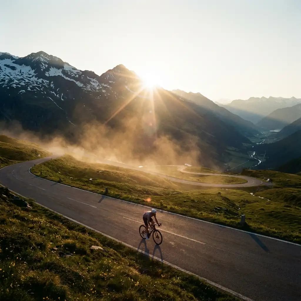 Cyclist climbing a mountain